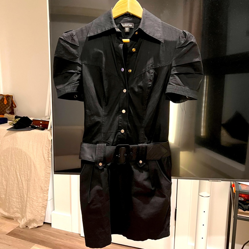SOLD: Bebe black mini dress with belt XS